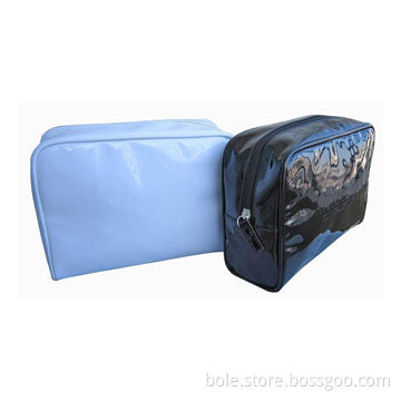 PVC cosmetic bag with nylon zipper closure, can be used as gift bag